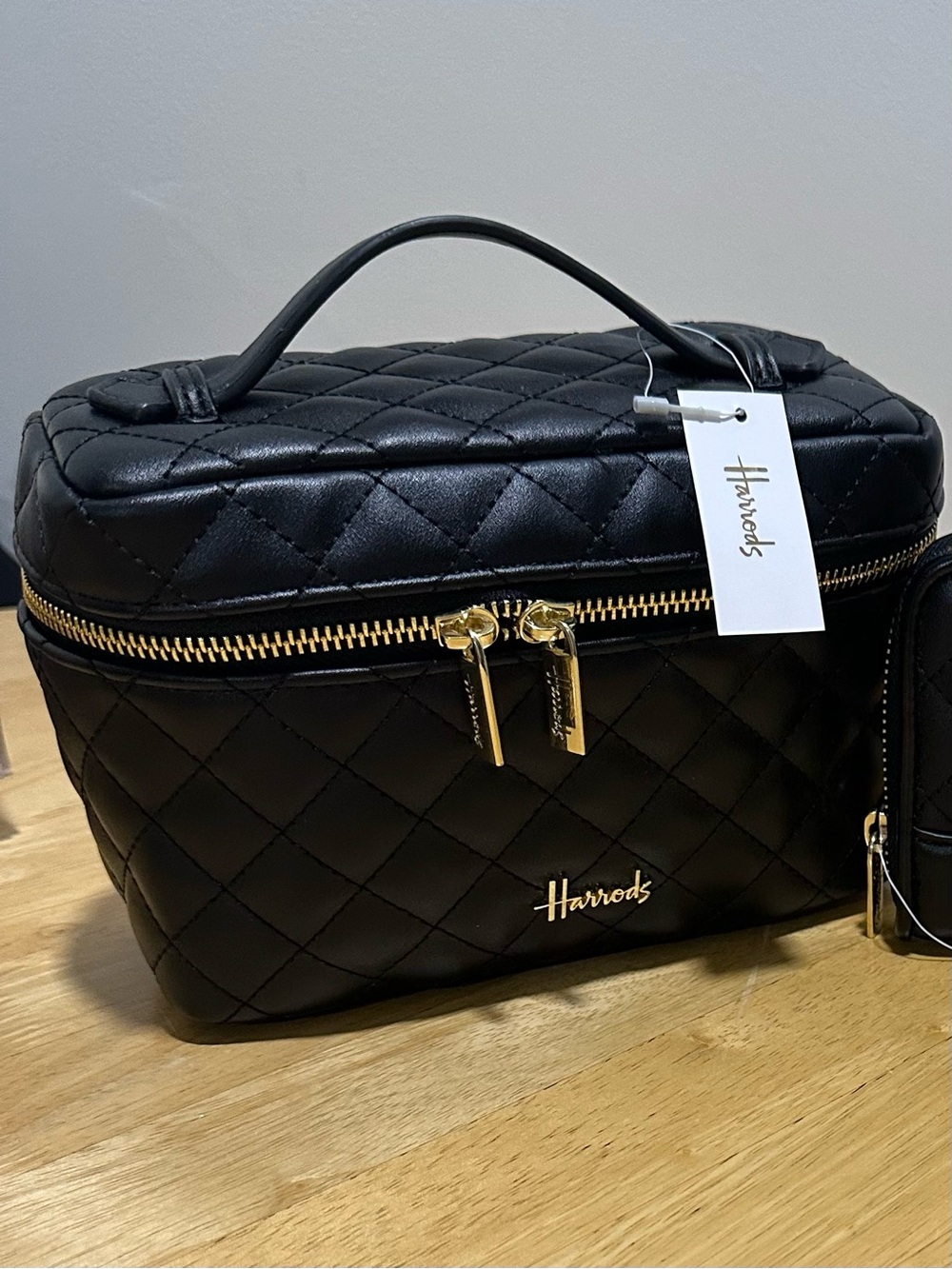 Harrods Chelsea Black Quilted Cosmetic Case NWT